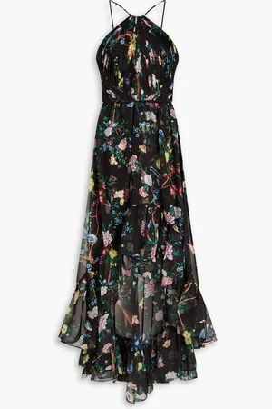 Marchesa Notte Ruffled floral-print chiffon gown