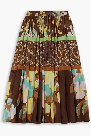 YVONNE S Tiered printed cotton-voile midi skirt - Brown