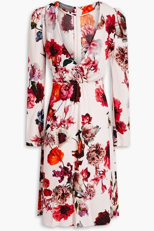 MONIQUE LHUILLIER Wrap-effect floral-print crepe dress - Pink