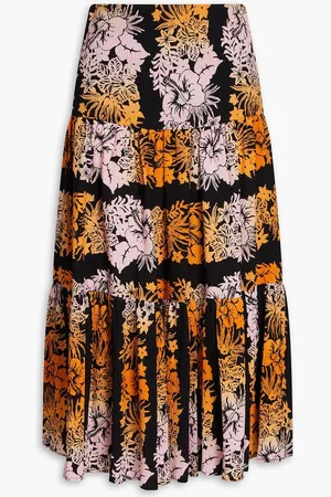 Sandro Gathered floral-print cotton-blend seersucker midi skirt