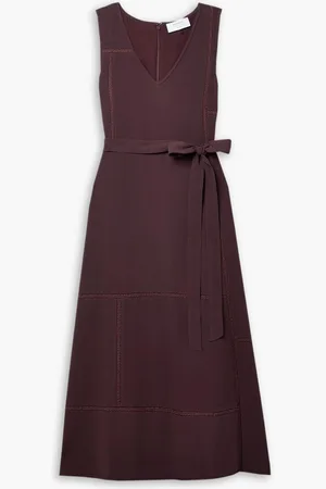 La Ligne Belted lace-trimmed crepe midi dress - Burgundy