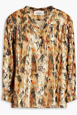 Bash Metallic-camouflage fil coupé silk-blend chiffon blouse - Yellow