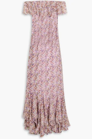 MIKAEL AGHAL Ruffled floral-print chiffon maxi dress - Purple