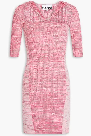 Ganni Cutout marled ribbed-knit mini dress - Pink