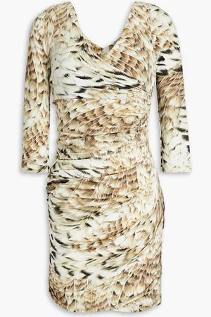 Roberto Cavalli Ruched printed stretch-jersey mini dress - Neutral