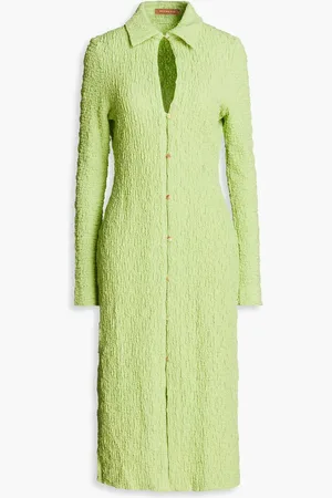 REJINA PYO Sana cotton-blend seersucker midi dress - Green