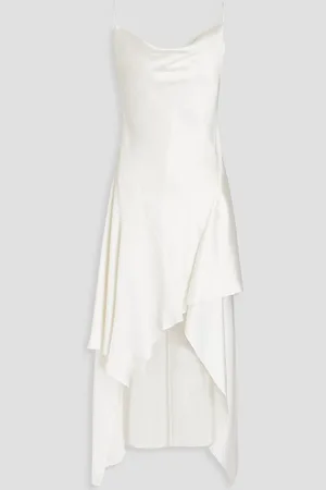ALICE+OLIVIA Alice Olivia - Evana asymmetric draped satin-twill midi dress - White