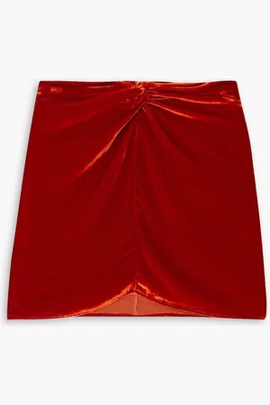 Reformation Harri ruched velvet mini skirt - Red