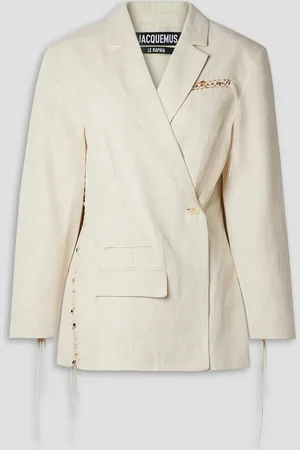 Jacquemus Tibau embellished fringed linen-blend blazer - White