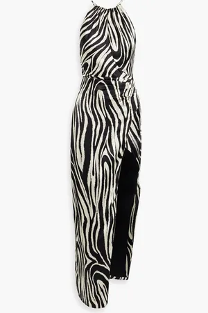 Nicholas Cutout zebra-print silk-satin halterneck maxi dress