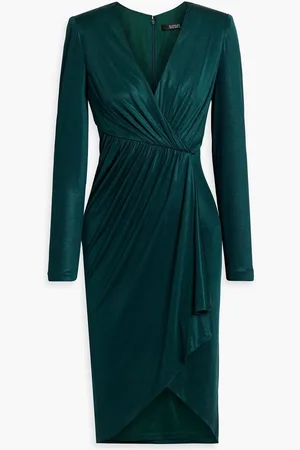 Badgley Mischka Wrap-effect draped satin-jersey dress - Green