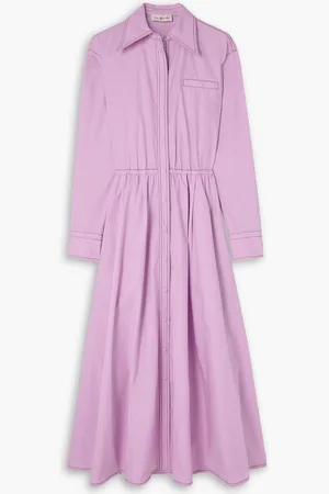 Tory Burch Eleanor pleated topstitched cotton-poplin shirt dress