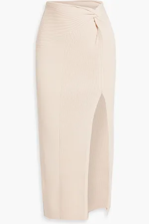 Nicholas Twist-front ribbed-knit midi skirt - Neutral