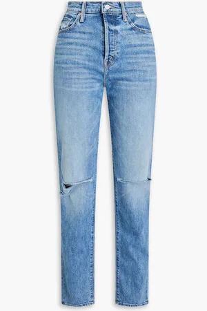 Mother The Huffy distressed high-rise straight-leg jeans - Blue