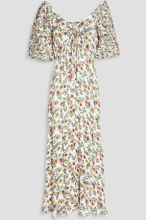 by Ti Mo Off-the-shoulder printed satin-crepe midi dress