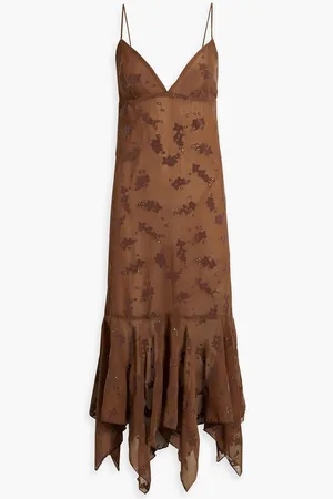 Anna Sui Glittered flocked georgette midi dress - Brown