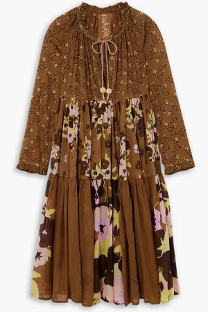 YVONNE S Tie-detailed tiered floral-print cotton-voile midi dress