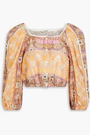 Sandro Cropped printed linen-blend shirt - Neutral