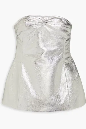 Khaite Blanche strapless metallic crinkled leather buster top - Metallic