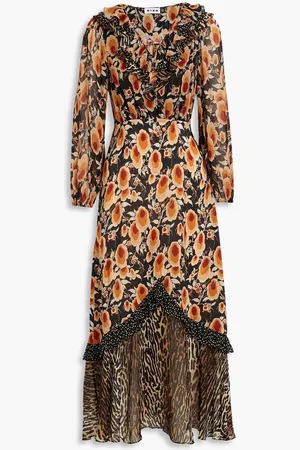 RIXO London Jaida ruffled printed silk-chiffon midi dress - Brown