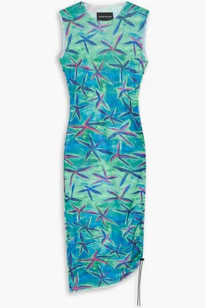 Louisa Ballou Ruched printed mesh mini dress - Blue