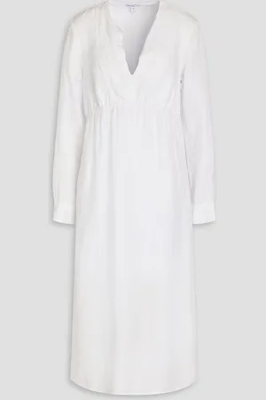 James Perse Empire gathered Lyocell and linen-blend midi dress