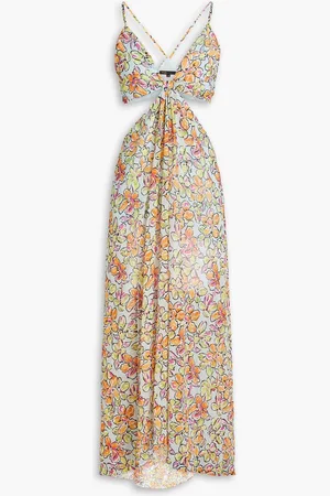 Maje Cutout floral-print georgette maxi dress - Blue