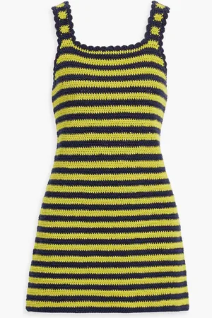 RE/DONE 70s striped crocheted cotton mini dress - Green
