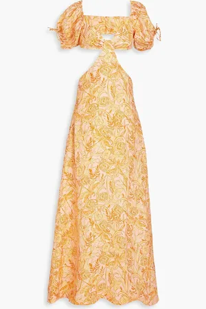 Agua by Agua Bendita Cielo Vuelo Atardecer cutout floral-print cotton maxi dress - Orange