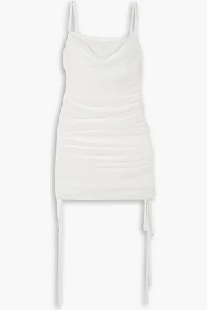 DION LEE Gathered open-knit mini dress - White