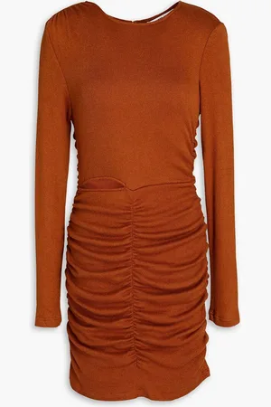 Walter Baker Ruched cutout ribbed-knit mini dress - Brown