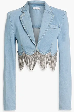 AREA Cropped crystal-embellished denim blazer - Blue