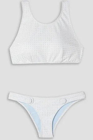 Lisa Marie Fernandez Button-embellished perforated bikini - Blue
