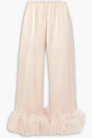16Arlington Mandrake cropped feather-trimmed satin wide-leg pants - Pink