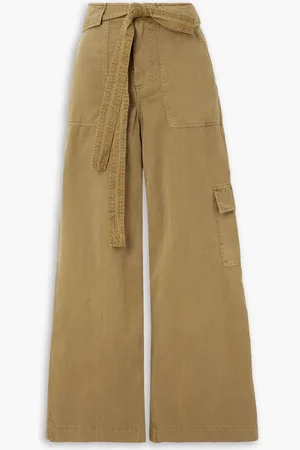Staud Brayden belted cotton-twill wide-leg pants - Green