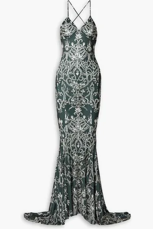 Norma Kamali Open-back printed stretch-jersey gown - Green