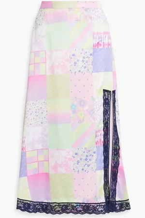 OLIVIA RUBIN Adrianne patchwork-effect printed satin midi skirt - Purple