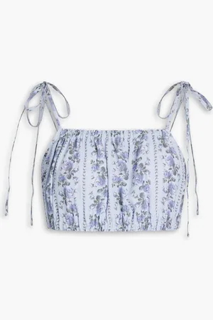 LOVESHACKFANCY Simpson cropped floral-print crepe top - Blue