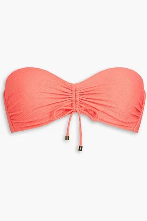 Heidi Klein Ruched stretch-piqué bandeau bikini top - Orange