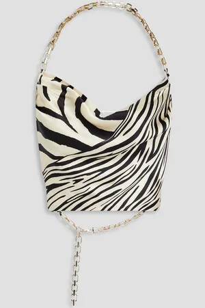 Nicholas Cropped zebra-print silk-satin halterneck top - White