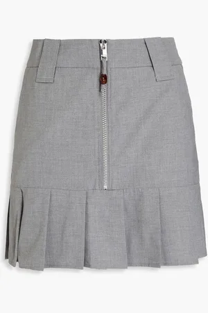 Ganni Zip-detailed pleated woven mini skirt