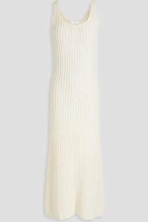 Chloé Open-knit wool, silk and cashmere-blend midi dress - White