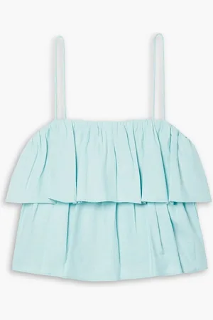 ALICE+OLIVIA Alice Olivia - Marylynn cropped tiered linen-blend top - Blue