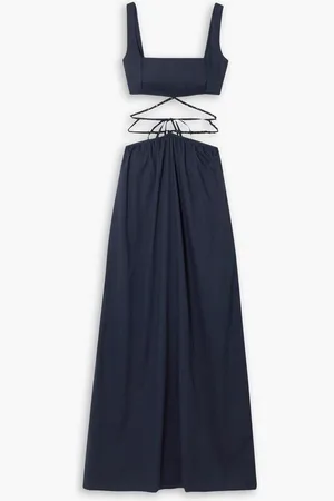 Agua by Agua Bendita Peonia cutout bead-embellished cotton-poplin maxi dress - Blue