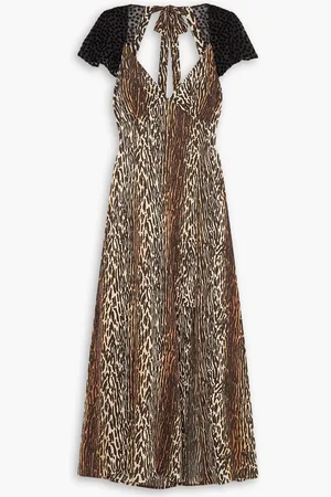 RIXO London Angelina cutout flocked leopard-print silk-crepe midi dress