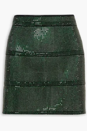 FANNIE SCHIAVONI Rosa crystal-embellished satin mini skirt - Green