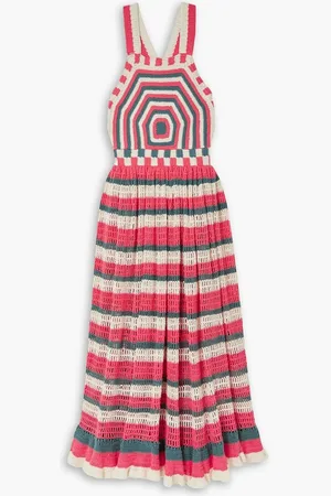 ULLA JOHNSON Paz striped crochet-knit cotton maxi dress - Pink