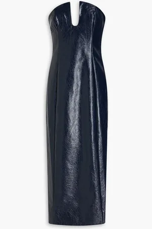 Nicholas Strapless faux leather midi dress - Blue