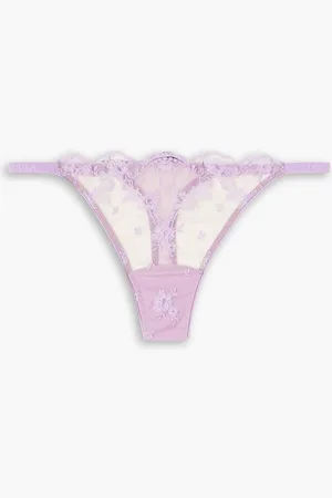 I.D. Sarrieri Petal Bloom scalloped embroidered tulle thong - Purple