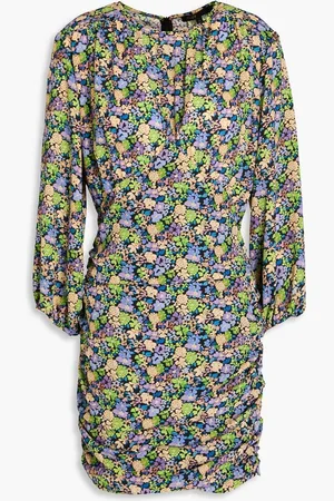 Maje Shirred floral-print crepe mini dress